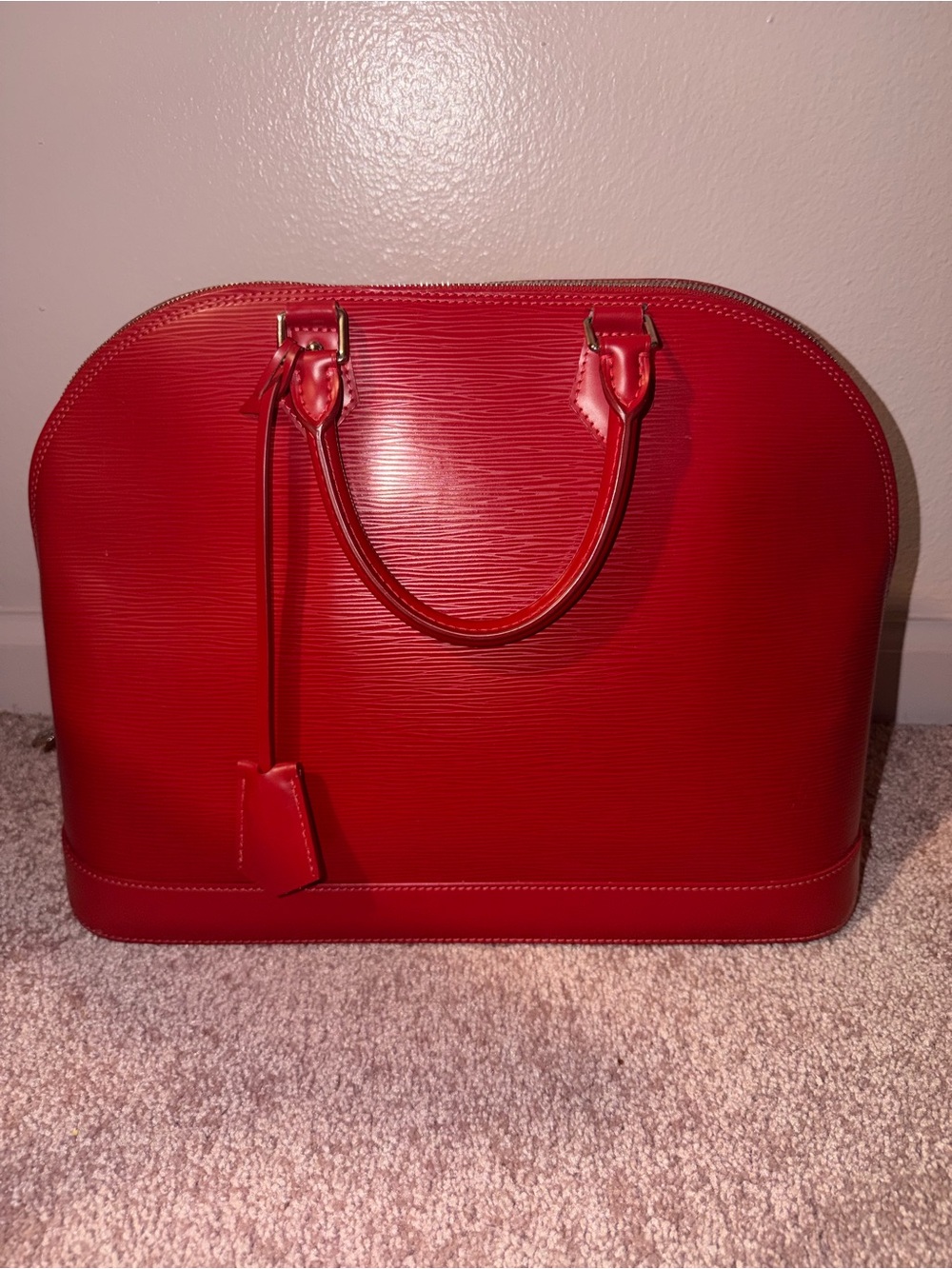 Authentic Louis Vuitton Red Epi Leather Alma GM Satchel